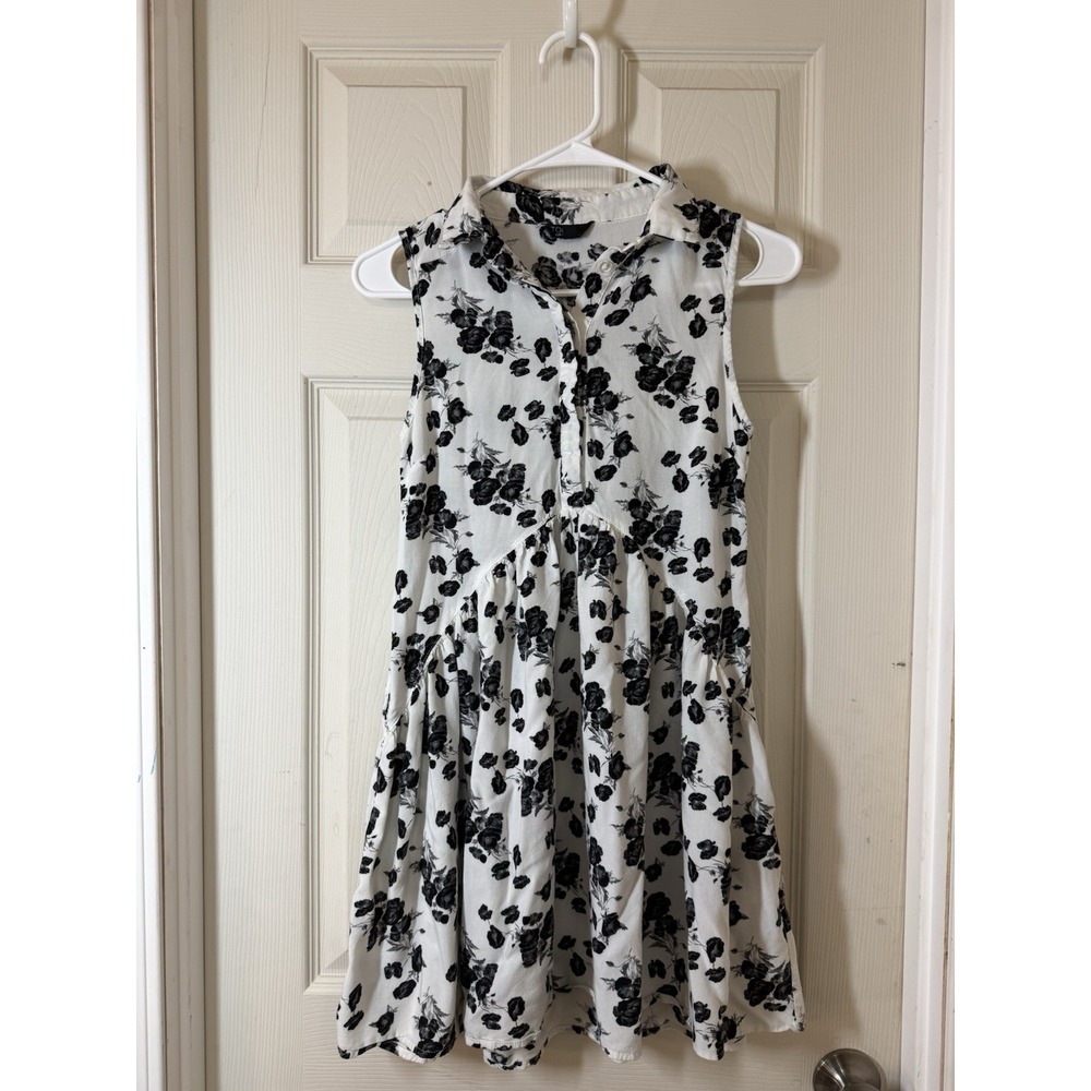 Topshop Black Floral Sleeveless Fit & Flare Mini Dress Womens US 4 Collared